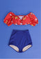 IMG 109 of Red Floral Swimsuit Women Adorable Two Piece Two-Piece Sets High Waist Bikini Tube Swimwear