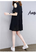 Img 4 - Women Korean Loose Plus Size Slim-Look Bare Shoulder Mid-Length A-Line Flare Solid Colored Minimalist Summer Dress