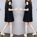 Img 2 - Women Korean Loose Plus Size Slim-Look Bare Shoulder Mid-Length A-Line Flare Solid Colored Minimalist Summer Dress