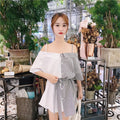 Img 8 - Slim Look Korean Sexy Tube Bare Shoulder Mix Colours Slip Dress Striped Short Sleeve Student Dress