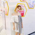 Img 6 - Slim Look Korean Sexy Tube Bare Shoulder Mix Colours Slip Dress Striped Short Sleeve Student Dress