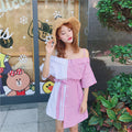 Img 2 - Slim Look Korean Sexy Tube Bare Shoulder Mix Colours Slip Dress Striped Short Sleeve Student Dress