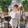 Img 1 - Slim Look Korean Sexy Tube Bare Shoulder Mix Colours Slip Dress Striped Short Sleeve Student Dress