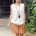 IMG 104 of Art Cotton Blend Casual Pants Culottes Women Elastic Waist Loose All-Matching Shorts