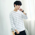Img 4 - Men Trendy Loose Korean Student Three-Quarter Length Sleeves Striped  T-Shirt