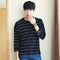 Img 1 - Men Trendy Loose Korean Student Three-Quarter Length Sleeves Striped  T-Shirt
