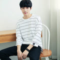 Img 6 - Men Trendy Loose Korean Student Three-Quarter Length Sleeves Striped  T-Shirt