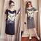 Img 4 - Summer Bare Shoulder Short Sleeve Mid-Length T-Shirt Dress Women Korean Slim Look Printed Strap Dress