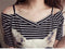 Img 5 - Summer Bare Shoulder Short Sleeve Mid-Length T-Shirt Dress Women Korean Slim Look Printed Strap Dress