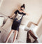 Img 1 - Summer Bare Shoulder Short Sleeve Mid-Length T-Shirt Dress Women Korean Slim Look Printed Strap Dress