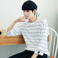 Img 3 - Men Trendy Loose Korean Student Three-Quarter Length Sleeves Striped  T-Shirt