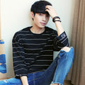 Img 2 - Men Trendy Loose Korean Student Three-Quarter Length Sleeves Striped  T-Shirt