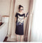 Img 9 - Summer Bare Shoulder Short Sleeve Mid-Length T-Shirt Dress Women Korean Slim Look Printed Strap Dress