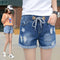 Img 1 - Korean Plus Size High Waist Elastic Ripped Denim Shorts Women Summer Loose Student Wide Leg Casual All-Matching Hot Pants