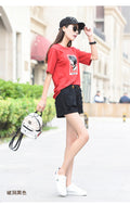 IMG 124 of Korean Plus Size High Waist Elastic Ripped Denim Shorts Women Summer Loose Student Wide Leg Casual All-Matching Hot Pants Shorts