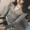 Sexy Lace Sweater Long Sleeved Loose Spliced Women V-Neck Matching Slim Look Outerwear