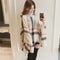 Korean Vintage High Collar Chequered Fringe Sweater Women Mid-Length Shawl Outerwear