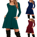 Img 1 - Long Sleeved Solid Colored Loose Pocket Dress Plus Size Women Dress
