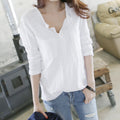 Img 2 - Korea Inspired Cotton Long Sleeved T-Shirt Women V-Neck Loose Undershirt Tops