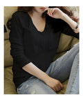 IMG 121 of Korea Inspired Cotton Long Sleeved T-Shirt Women V-Neck Loose Undershirt Tops Outerwear