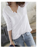 IMG 116 of Korea Inspired Cotton Long Sleeved T-Shirt Women V-Neck Loose Undershirt Tops Outerwear