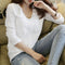 Img 3 - Korea Inspired Cotton Long Sleeved T-Shirt Women V-Neck Loose Undershirt Tops