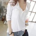Img 1 - Korea Inspired Cotton Long Sleeved T-Shirt Women V-Neck Loose Undershirt Tops