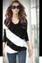 Img 2 - Student Round-Neck Spliced White Minimalist Loose Women Long Sleeved T-Shirt