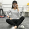 Img 3 - Korean Round-Neck Striped Printed Long Sleeved tT-Shirt Women Student Casual Slim Look Undershirt Tops