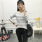 Img 9 - Korean Round-Neck Striped Printed Long Sleeved tT-Shirt Women Student Casual Slim Look Undershirt Tops