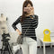 IMG 118 of Korean Round-Neck Striped Printed Long Sleeved tT-Shirt Women Student Casual Slim Look Undershirt Tops T-Shirt