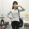 IMG 107 of Korean Round-Neck Striped Printed Long Sleeved tT-Shirt Women Student Casual Slim Look Undershirt Tops T-Shirt