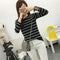 IMG 110 of Korean Round-Neck Striped Printed Long Sleeved tT-Shirt Women Student Casual Slim Look Undershirt Tops T-Shirt