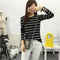 IMG 113 of Korean Round-Neck Striped Printed Long Sleeved tT-Shirt Women Student Casual Slim Look Undershirt Tops T-Shirt