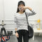 IMG 108 of Korean Round-Neck Striped Printed Long Sleeved tT-Shirt Women Student Casual Slim Look Undershirt Tops T-Shirt