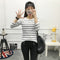 IMG 106 of Korean Round-Neck Striped Printed Long Sleeved tT-Shirt Women Student Casual Slim Look Undershirt Tops T-Shirt