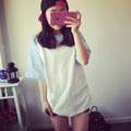 IMG 105 of Summer Korean Student Spliced Color-Matching Women Short Sleeve T-Shirt Undershirt Casual T-Shirt