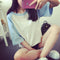 IMG 103 of Summer Korean Student Spliced Color-Matching Women Short Sleeve T-Shirt Undershirt Casual T-Shirt