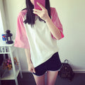 IMG 109 of Summer Korean Student Spliced Color-Matching Women Short Sleeve T-Shirt Undershirt Casual T-Shirt