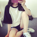 IMG 111 of Summer Korean Student Spliced Color-Matching Women Short Sleeve T-Shirt Undershirt Casual T-Shirt