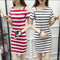 Img 4 - Summer Korean Slim Look Black White Striped Dress Women Short Sleeve Hip Flattering Mid-Length Dress