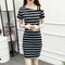 Img 3 - Summer Korean Slim Look Black White Striped Dress Women Short Sleeve Hip Flattering Mid-Length Dress