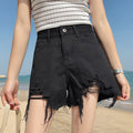 Img 7 - Denim Shorts Women High Waist Korean Loose Student All-Matching Niche Black Burr Hot Pants
