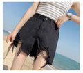 IMG 117 of Denim Shorts Women High Waist Korean Loose Student All-Matching Niche Black Burr Hot Pants Shorts