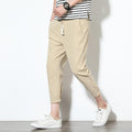 Summer Men Line Ankle-Length Pants Loose Cotton Blend Casual Solid Colored Slim-Fit Pants