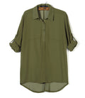 Img 8 - Quality Europe Lapel Bat Long Sleeved Loose Blouse Chiffon All-Matching Tops Blouse