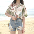 Popular Summer Women Student Beach All-Matching Loose Short Sleeve Printed Chiffon Shirt Blouse