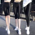 Img 1 - Thin Gloss Pants Women Outdoor Black Slim Fit Slim-Look Mid-Length Three Quarter Ankle-Length Step-Over Leggings