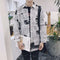 Hong Kong Men Vintage Printed Long Sleeved Shirt Summer Harajuku Student Loose Casual Men Shirt