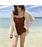 IMG 115 of Korea Elegant Sexy Vintage Burgundy Bare Back Strap Slim Look One-Piece Swimsuit Women Swimwear
